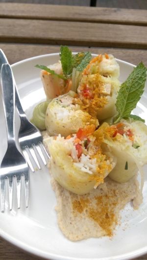 Raw springrolls with hummus and guac at Meatless District - Da Costabuurt in Amsterdam