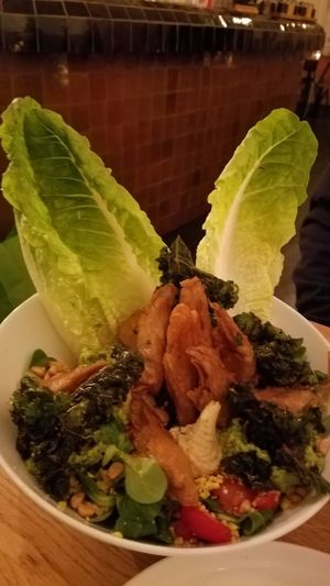 Romaine	lettuce,	corn	salad,	kale chips,	“chicken”
pesto	MDnaise	& Parmesan	“cheese” at Meatless District - Da Costabuurt in Amsterdam
