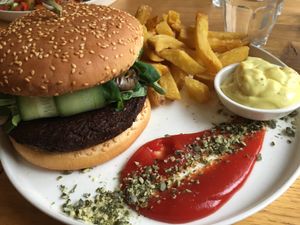 Vegan Burger and fries  at Meatless District - Da Costabuurt in Amsterdam