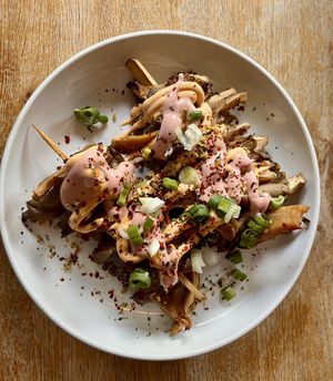 Spicy oyster mushroom skewers  at Meatless District - Da Costabuurt in Amsterdam