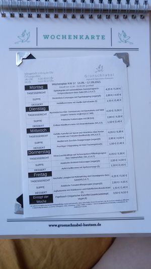 Grünschnabel - menue at Grunschnabel in Bautzen