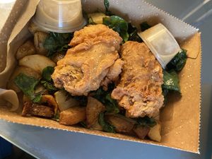 Chickpea steak platter without gravy at Sticky Fingers Diner in Washington