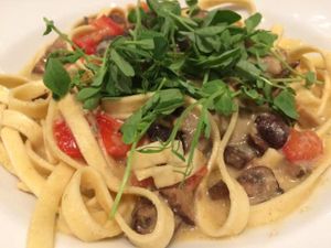 Fettuccine mushroom scampi at Sticky Fingers Diner in Washington