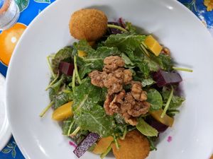 Seasonal special: salad with 'goat cheese', roasted beets, and candied walnuts at Sticky Fingers Diner in Washington