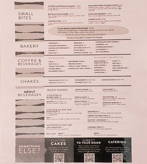 Drink Menu at Sticky Fingers Diner in Washington