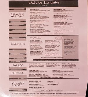 Food Menu at Sticky Fingers Diner in Washington