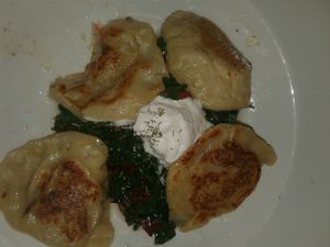 garlic and onion pierogi at Sticky Fingers Diner in Washington