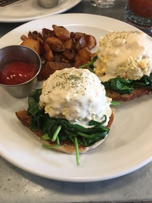 Tofu egg florentine with Seitan sausage!  at Sticky Fingers Diner in Washington