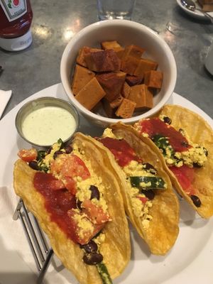 Breakfast Tacos and Seitan sausage  at Sticky Fingers Diner in Washington