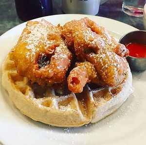 Seitan and waffles at Sticky Fingers Diner in Washington