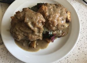 This is the chickpea steak platter. It was pretty good but it’s was kinda tough. Gravy was great, big portion at Sticky Fingers Diner in Washington