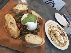 Amazing burrata and carrot cake pancakes  at Sticky Fingers Diner in Washington