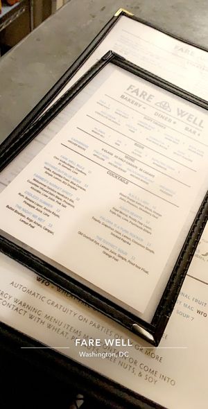 Drinks menu at Sticky Fingers Diner in Washington