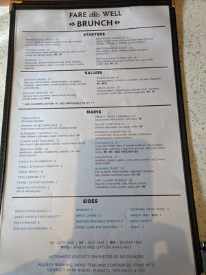 Brunch menu at Sticky Fingers Diner in Washington