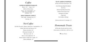 Menu at Grace in Fitzroy