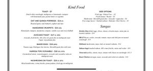 Menu  at Grace in Fitzroy