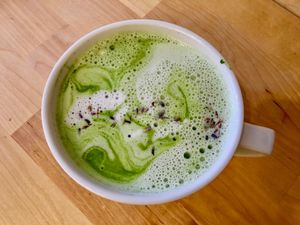Macha tea with lavender at Kiva in Portland