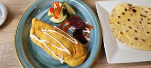 Samosa and chapati at Sattva by Govinda in Aguas Calientes