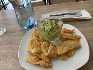 Puris with guacamole   at Sattva by Govinda in Aguas Calientes
