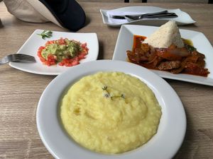 Customised dish. Potato purée and lomo saltado.   at Sattva by Govinda in Aguas Calientes