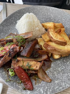 Seitan Lomo saltado   at Sattva by Govinda in Aguas Calientes