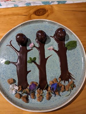 The chickpea orange balls at Sattva by Govinda in Aguas Calientes