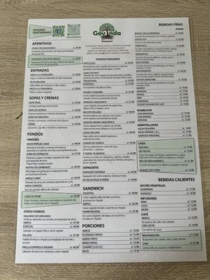 Menú (julio 2024)  at Sattva by Govinda in Aguas Calientes