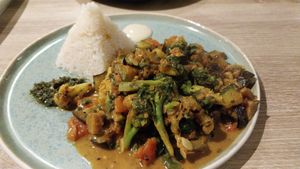 Eggplant curry at Sattva by Govinda in Aguas Calientes