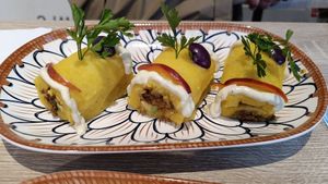 Causa rellena at Sattva by Govinda in Aguas Calientes
