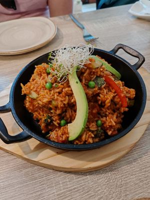 Paella at Sattva by Govinda in Aguas Calientes