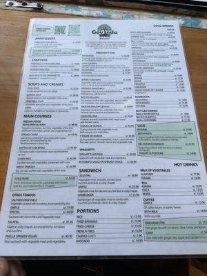 menu  at Sattva by Govinda in Aguas Calientes
