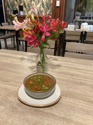 Vegetable soup at Sattva by Govinda in Aguas Calientes