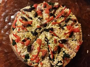 Pizza vegana at Sattva by Govinda in Aguas Calientes