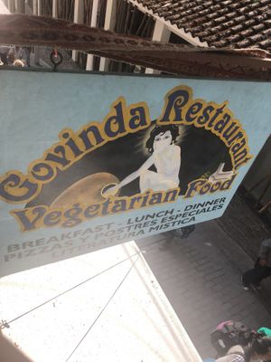 Sign hanging from the street at Sattva by Govinda in Aguas Calientes