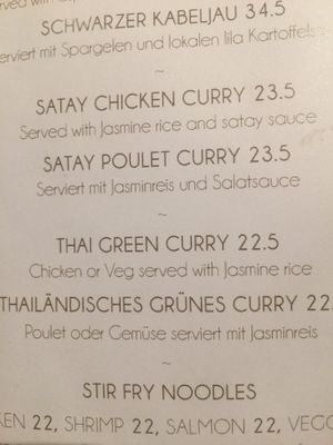 Menu at Gees in Zermatt