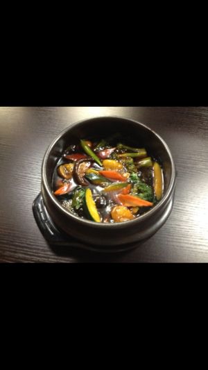 Basil chestnut in hot pot  at Bayberry Vegan Cafe in Woburn