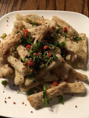 salt &pepper king orsyter mushroom at Bayberry Vegan Cafe in Woburn