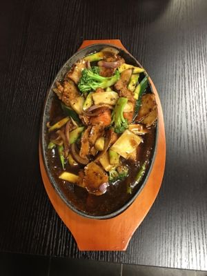 soy cutlet sizzling platter at Bayberry Vegan Cafe in Woburn