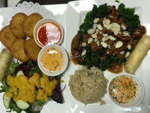 sweet citrus soy protein & tofu nuggets lunch special
 at Bayberry Vegan Cafe in Woburn