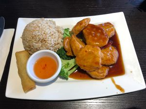 General Tso lunch special at Bayberry Vegan Cafe in Woburn