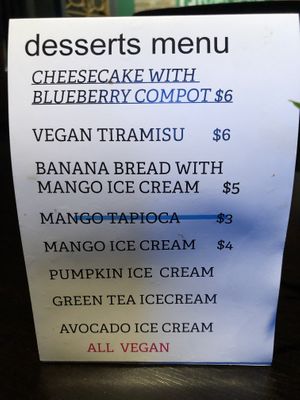 Dessert Menu 😋 at Bayberry Vegan Cafe in Woburn