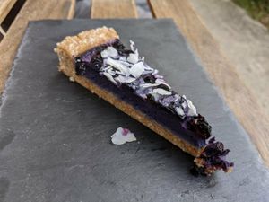 Blueberry cheesecake at Bistraw Zdravo Zivo in Skopje