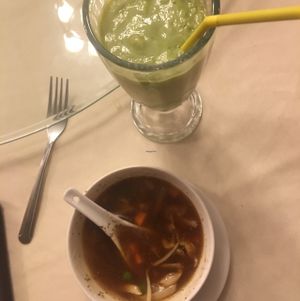 soup and avocado smoothie! at Yuan Su Vegetarian in Portland