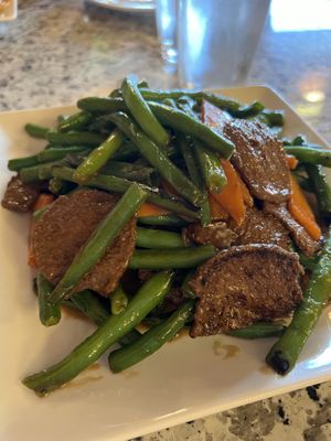 beef and green beans   at Yuan Su Vegetarian in Portland