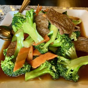 Broccoli Beef  at Yuan Su Vegetarian in Portland