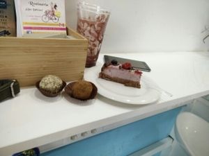 Vegan cake and raw balls at FitBar - Barceloneta in Barcelona