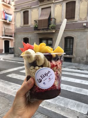 XL acai bowl with puffed quinoa as gluten free option instead of granola at FitBar - Barceloneta in Barcelona