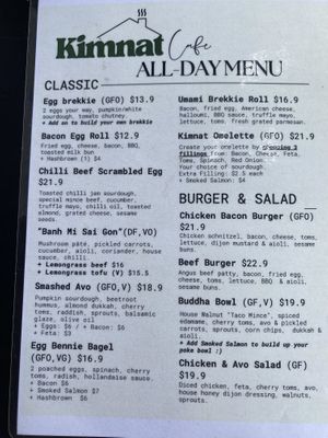 Menu  at Kimnat Little Market & Cafe in Sunshine Coast