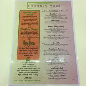 menu at Cheeky Yam in Cairns