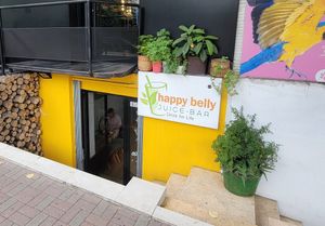 Cheerful yellow exterior💛 at Happy Belly / Eat Smart in Tirana